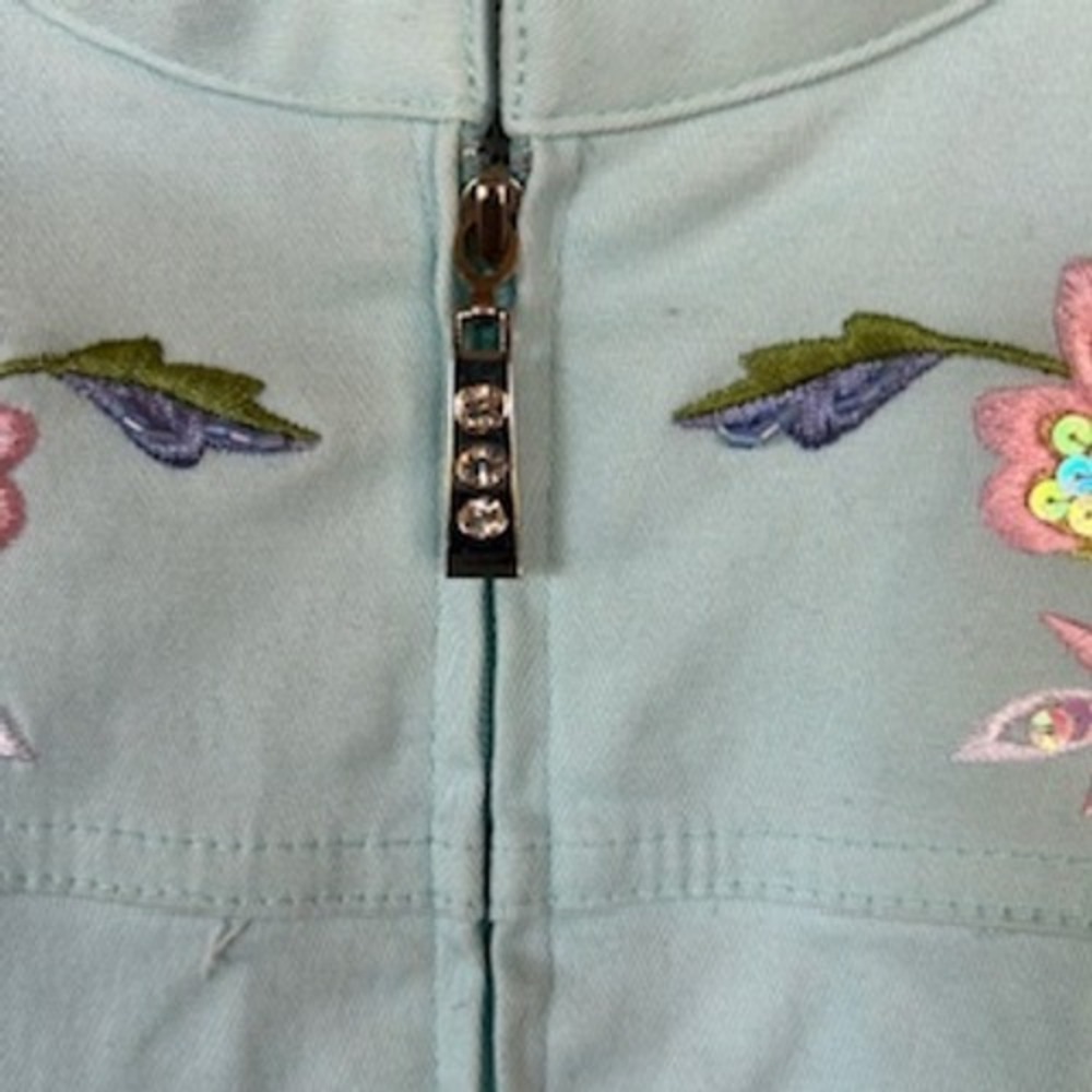 Retro‎ Quaker Factory Embroidered Jacket Floral Butterfly  Aqua Spring Medium - Picture 8 of 13